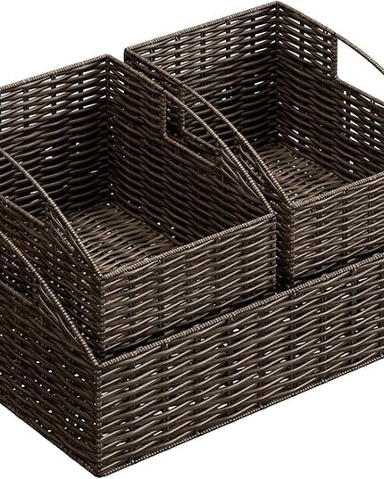 Ollieroo Rattan Storage Baskets, Handwoven Wicker Storage Bins with Built-in Handles, Storage Container Baskets for Shelves, Bedroom, Bathroom, Laundry Room or Kitchen(Brown)