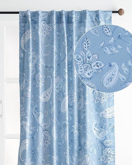 Maison d' Hermine Curtains for Living Room 100% Cotton 84 inch Length One Panel Light Filtering Curtains for Bedroom Windows with Rod and Loop Pockets Drapes (Ramage Steel Blue, 50" W x 84" L)