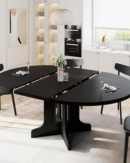 iPormis 59" Extendable Round Dining Table for 4-6, Modern Kitchen Table with Heavy Duty Pedestal Base & Wooden Top, Oval Dinner Table, Dining Room for Dining Living Room, Easy Assembly, Black