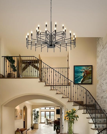 Black Chandelier 30 Light Large Modern Farmhouse Chandeliers for Dining Room Lights Fixture, 47" Round Candle Large Chandeliers for High Ceilings Living Room Foyer Entryway 2 Tier