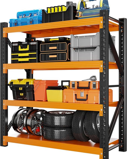 4000LBS Garage Shelving 48" W Garage Shelving Heavy Duty 4-Tier Metal Storage Shelves Adjustable Shelf Unit Storage Rack for Basement Supermarket Warehouse 48" W x 20" D x 78" H Black-Orange