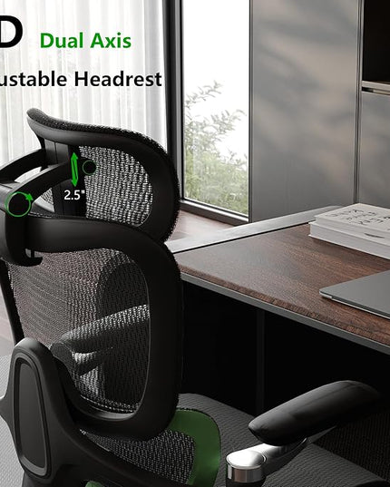 Ergonomic Office Chair, Mesh Home Office Desk Chair with Adaptive Lumbar Support, Gaming Chair with Headrest, 5D Armrest,90-130°Tilt, BIFMA Certified, Model Zen (Green)