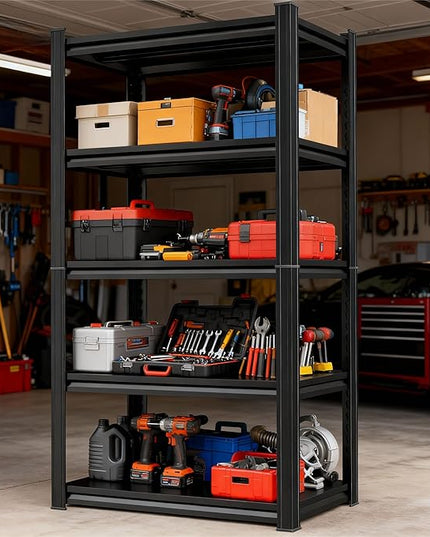 Garage Shelves,14-48''W Heavy-Duty Storage Shelves, Double-Layer Uprights, Thickened Shelves, Waterproof &Rustproof, Suitable for Indoor & Outdoor Use. (Black, 36''W*14''D*78''H, 5-Tier)