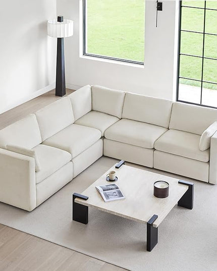 CHITA Oversized Corner Modular Sectional Fabric Sofa Set, FSC Certified Extra Large 5 seat V Shaped Corner Sectional Cloud Couch for Living Room, 106 inch Width,4 Seat and 1 Middle Corner, Linen