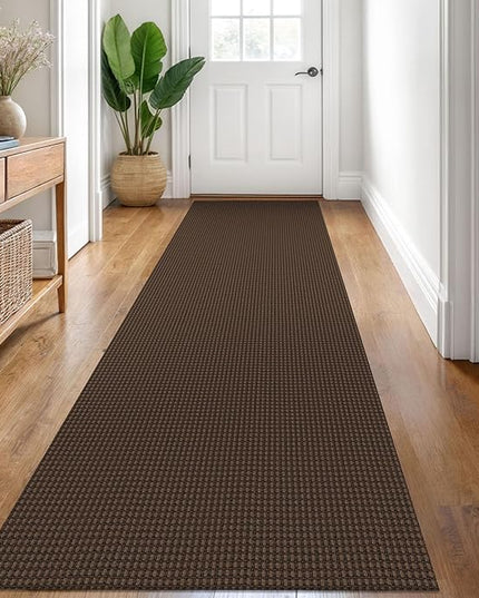 KOZYFLY Runners for Hallways 2.6x8 ft Washable Kitchen Runner Non Slip Rubber Backed Hall Runners Cotton Entryway Runner Rugs Floor Carpet for Indoor Backdoor Bedroom Kitchen, Reddish Brown/Coffee