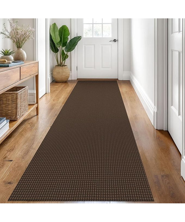 KOZYFLY Runners for Hallways 2.6x8 ft Washable Kitchen Runner Non Slip Rubber Backed Hall Runners Cotton Entryway Runner Rugs Floor Carpet for Indoor Backdoor Bedroom Kitchen, Reddish Brown/Coffee