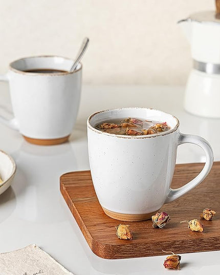 AmorArc 12oz Ceramic Coffee Mugs set of 4, Stylish Coffee Mugs with Rustic Terracotta Underside for Latte/Cappuccino/Milk/Cocoa, Dishwasher&Microwave Safe, White