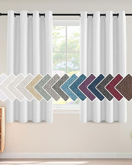 H.VERSAILTEX Linen Blackout Curtain 54 Inches Long for Bedroom/Living Room Thermal Insulated Grommet Linen Curtain Drapes Primitive Textured Burlap Effect Window Drapes 1 Panel - Heather Pure White