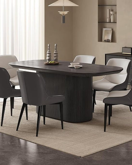 Guyii 70" Oval Dining Table Set, Modern Kitchen Table Set with 6 Chairs, 7 Piece Indoor Rectangular Dining Room Table for Kitchen, Bar, Living Room, Home, Black