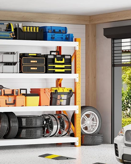 5000LBS Garage Shelving 59" W Garage Shelving Heavy Duty 4-Tier Metal Storage Shelves Adjustable Shelf Unit Storage Rack for Basement Supermarket Warehouse 59" W x 20" D x 78" H Orange-White