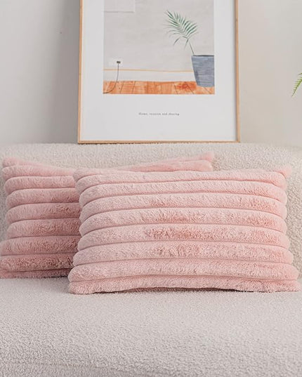 DEELAND Pack of 2,Double-Sided Faux Fur Plush Decorative Throw Pillow Covers Fuzzy Striped Soft Pillowcase Cushion Covers for Sofa Couch Bedroom