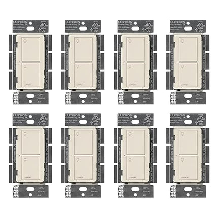 Lutron Caseta Original Smart Switch (Lutron Smart Hub Required), for LED Lights and Fans, 6 Amp, Single-Pole/3-Way, Neutral Required, PD-6ANS-LA-8-Pack, Light Almond, 8 Pack