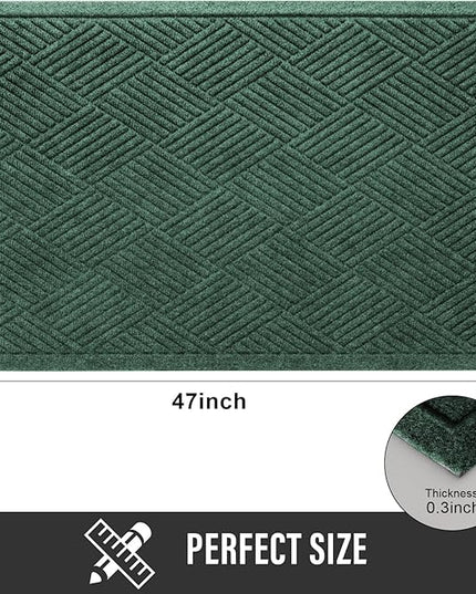 Sturdy Front Door Mat, Absorbent Muddy Dirt Resist Welcome Door Mats Outdoor Indoor, Stain and Fade Resistant, Non-Slip Rubber Backing Low Profile Doormat for Entryway, 47×32, Green