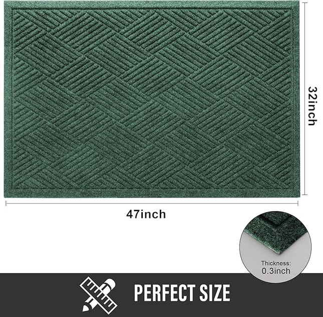 Sturdy Front Door Mat, Absorbent Muddy Dirt Resist Welcome Door Mats Outdoor Indoor, Stain and Fade Resistant, Non-Slip Rubber Backing Low Profile Doormat for Entryway, 47×32, Green