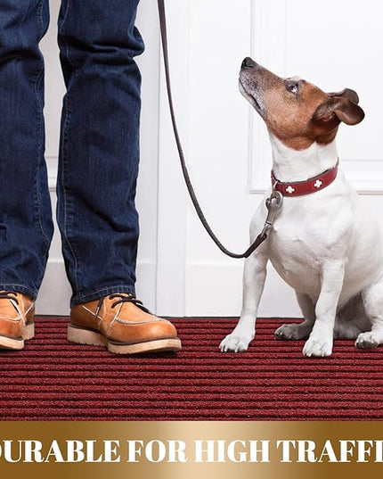 Yimobra Front Door Mat Outdoor Indoor Entrance, 100% Waterproof All-Season All Weather Doormat, Welcome Matt Outside Entry, Non Slip, Low Profile, Heavy Duty Patio Porch Floor Mats,47 x 32,Black Red