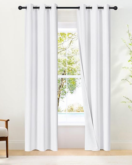 NICETOWN White Blackout Curtains W52 x L84 2 Panels, Grommet Full Blackout Window Treatments Heat Blocking for Bedroom/Living Room