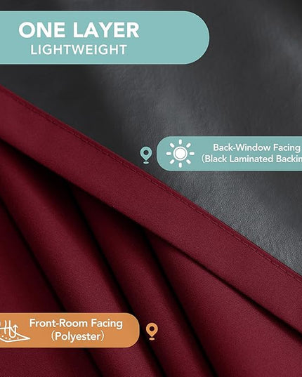 BONZER 100% Blackout Curtains Thermal Insulated - Light Blocking Window Drapes with Black Laminated Backing, Privacy Christmas Curtain for Bedroom, 54 x 84 Inch, Burgundy Red, 2 Panels