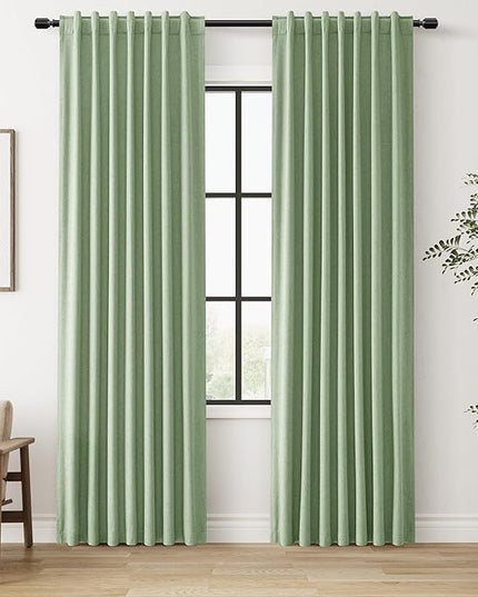 Guken Blackout Curtains 80 Inch Length 2 Panels Set for Living Room Bedroom Back Tab Thermal Insulated 100% Black Out Linen Drapes Room Darkening Window Curtains 80 Inches Long,Light Sage