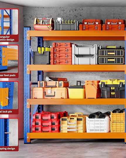 4000LBS Garage Shelving 48" W Garage Shelving Heavy Duty 4-Tier Metal Storage Shelves Adjustable Shelf Unit Storage Rack for Basement Supermarket Warehouse 48" W x 20" D x 78" H Blue-Orange