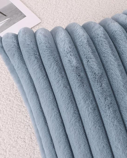 Pallene Faux Fur Plush Throw Pillow Covers 26x26 Set of 2, Luxury Soft Fluffy Striped Decorative Pillow Covers for Sofa, Couch, Living Room, Blue Grey