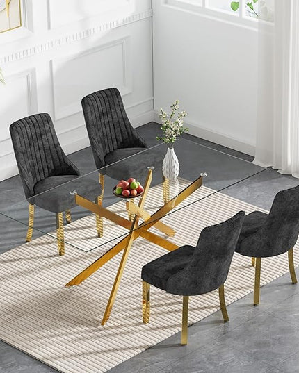 Rectangle Glass Dining Table Set for 4, 60'' Kitchen Table and Chairs Set, 5PCS Modern Dining Room Table Set with 4 Dining Chair for Home