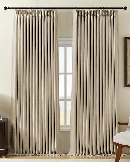 YZ HOME 102 Inches Long Pinch Pleated Linen Textured Blackout Curtains 2 Panel for Bedroom Back Tab Track Sun Blocking Thick Curtains 102 Inch Length for Living Dining Room Darkening Drapes, Sand