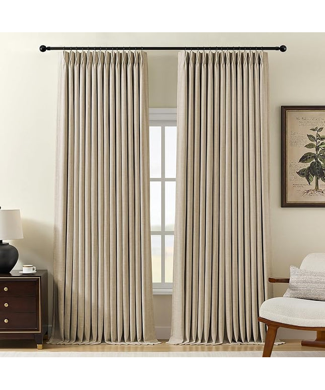 YZ HOME 102 Inches Long Pinch Pleated Linen Textured Blackout Curtains 2 Panel for Bedroom Back Tab Track Sun Blocking Thick Curtains 102 Inch Length for Living Dining Room Darkening Drapes, Sand