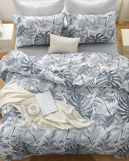MUXHOMO Black&Grey Full Comforter Set, Elegant Floral Print Bed in a Bag 7 Pieces, Ultra Soft & Breathable Reversible Botanical Pattern Bedding Set with Comforter, Sheets, Pillowcases, and Shams