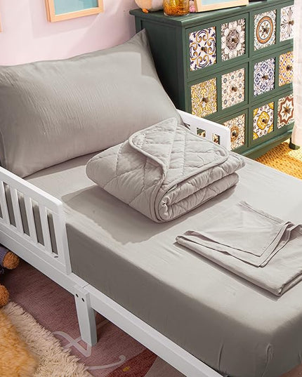 NTBAY Toddler Bedding Set - 4 Piece Soft and Breathable Crib Bedding Set for Boys and Girls, Includes Quilted Comforter, Fitted Sheet, Flat Top Sheet and Envelope Pillowcase, Smoke Grey