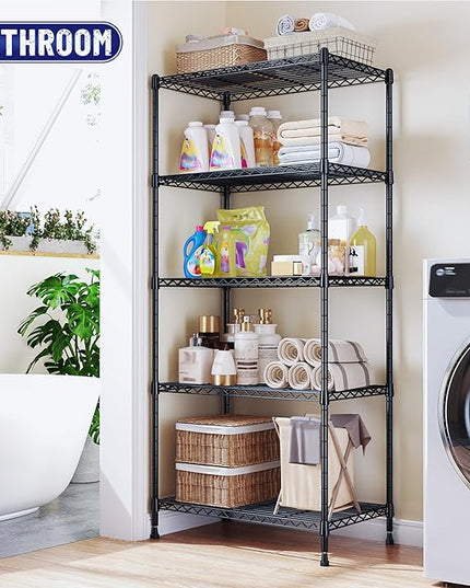Storage Shelves Adjustable Metal Shelving Unit 5 Tier Wire Shelving,1010LBS Pantry Shelves Sturdy Steel Wire Shelf for Laundry Bathroom Kitchen Pantry, 13.6" D x 21.5" W x 59.4" H, 2PCS