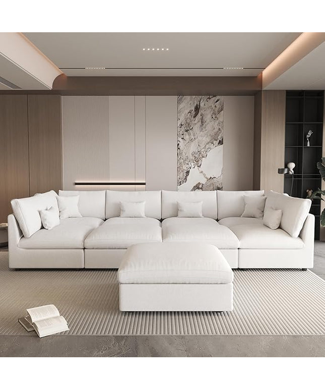 WJShome Cloud Couch for LivingRoom,153" U Shaped Modular Sectional Sofa with Ottoman,Down Filled 7 Seater Convertible Sleeper Sofa Bed Oversized Furniture Sets,White