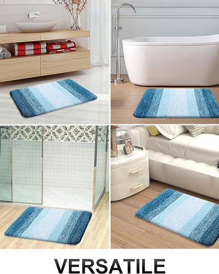 OLANLY Bathroom Rug Set 2 Piece, Soft Absorbent Microfiber Bath Rug Set, Non-Slip, Machine Wash Dry, Plush Shaggy Bath Mats for Bathroom (47"x20"+24"x16", Peacock Blue)