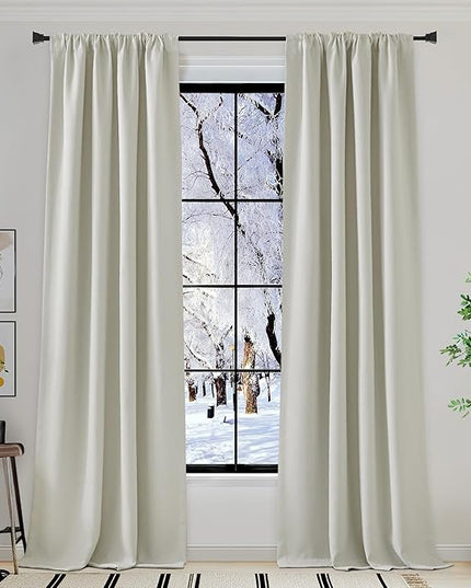 NICETOWN Room Darkening Curtains 96 inches Long for Bedroom, Rod Pocket/Back Tab/Hook Belt Thick Faux Linen Cold & Light Blocking Window Treatment for Living Room, Natural, W50 x L96, 1 Panel