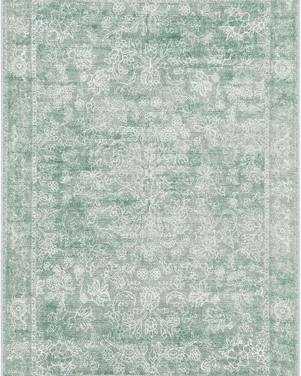 jinchan 8x10 Machine Washable Area Rugs for Living Room – Vintage Floral Soft Stain Resistant Low Pile Rug, Non Slip Ultra-Thin Carpet for Bedroom, Dining Room, Home Office, Nursery (8'x10', Green)