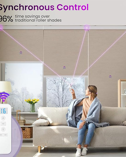 Astomi Motorized Roller Shades for Windows, Blackout Automatic Blinds with Remote, Smart Blinds, Voice Control, Compatible with Alexa, Google, Custom Size (Jacquard Coffee)