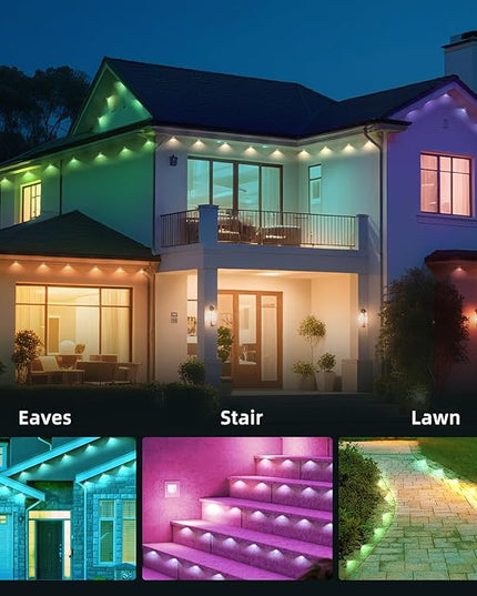 100FT Permanent Outdoor Lights for House,RGB LED Eaves Lights with IP67 Waterprooff, Smart App Remote Control, Music Sync, for Christmas,Daily & Holiday Party Decor