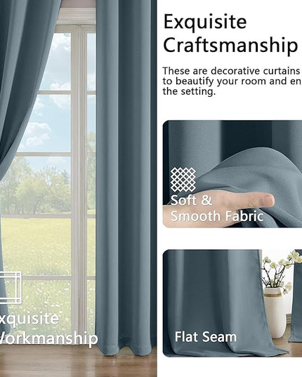Simplebrand Stone Blue Room Darkening Curtains for Bedroom Living Room 108 Inches Long 2 Panels Set, Thermal Insulated Curtains & Drapes, Solid Grommet Noise Reducing Window Treatment, W50 x L108 Inch
