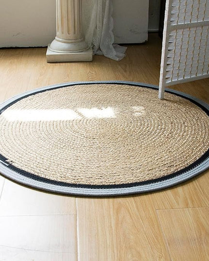 Handwoven Braided Rug, 4 Feet Round Reversible Area Rug, Pet-Friendly Durable Natural Fiber Carpet for Living Room, Dining Room, Bedroom