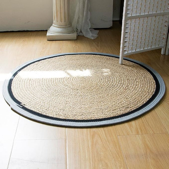 Handwoven Braided Rug, 4 Feet Round Reversible Area Rug, Pet-Friendly Durable Natural Fiber Carpet for Living Room, Dining Room, Bedroom