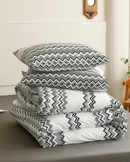 Houseri Black and White Boho Comforter Set Queen Black Wave Farmhouse Bedding Sets Queen Size Women Men Artistic Stripes Geometric Bed Set Soft Comfy Lightweight Quilt Blanket Queen