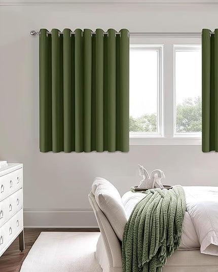 ChrisDowa 100% Blackout Olive Green Solid Curtains 45 Inches Long 2 Panels for Bedroom Living Room,Farmhouse Room Darkening Thermal Insulated Soundproof Grommet Top Window Treatment Drapes,52x45
