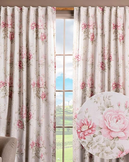 Maison d' Hermine Curtains for Living Room 100% Cotton 84 inch Length Two Panels Light Filtering Curtains for Bedroom Windows with Rod and Loop Pockets Drapes (Newburry Rose Bloom, 50" W x 84" L)