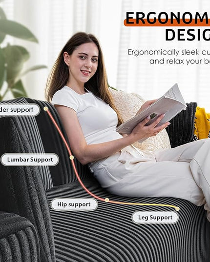 108”Modern Modular L-Shape Couch with Chaise, Modular Sectional Couches for Living Room, Deep Seat Boneless Sofa Bed, No Assembly Required Sleeper Sofa, Plush Corduroy Fabric, Dark Gray