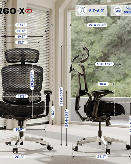 FLEXISPOT ErgoX-PRO Ergonomic Office Chair Black – 5D Lumbar, 7D Armrests, 4D Headrest, 551LB Capacity, Cloudtech Cushion – Office, Gaming, Bedroom