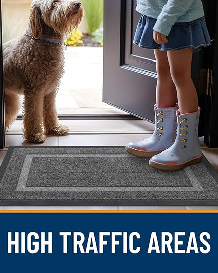 OLANLY Front Door Mat Indoor Outdoor Entrance, Waterproof All-Season, All-Weather Doormat, Sturdy Natural Rubber, Fade Resistant, Low Profile, Easy Clean Patio Porch Entryway Mat, 71x47, Dark Grey