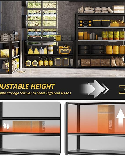 48" W Garage Shelving Heavy Duty 3030Lbs Storage Shelf 5 Tier Adjustable Shelving Units Metal Garage Storage Shelves for Basement, Commercial, Warehouse, Industrial, 72" H x 48" W x 24" D,