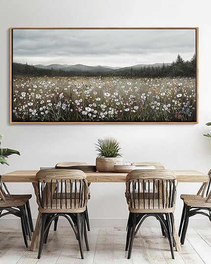 HGUAOA Vintage Landscape Wall Art for Bedroom and Living Room - Large Floral Artworks Farmhouse Wall Decor - Framed Neutral Nature Pictures - Above Bed Wall Decor with Mountain Scenery 24×48IN