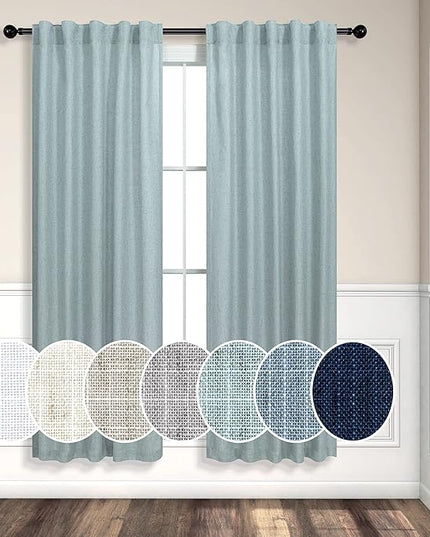 Seafoam Green Curtains 38 Inch Wide for Kitchen Doors 2 Panel Pocket Back Tab Semi Sheer Mini Small Window Aqua Sea Green Curtain for Bedroom Decor Entry Doorway Beach Coastal Decor Width 38x63 Length