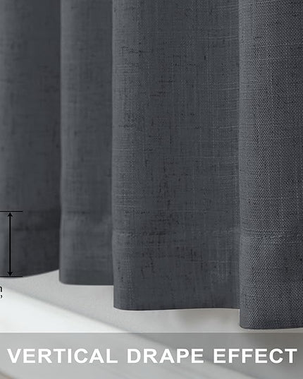 Grey Curtains for Living Room 96 Inches Long 2 Panels Back Tab Light Filtering Linen Semi Sheer Modern Farmhouse 8ft Curtain Drapes for Bedroom Home Office Ceiling to Floor Length Charcoal Dark Gray