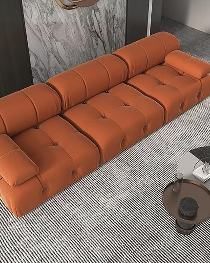 JACH Convertible Modular Sectional Couch, 104" Minimalist Mid-Century Velvet Sofas, Modern Comfy Deep 3-Seat Couches Sectional for Living Room Office Apartment (Orange)